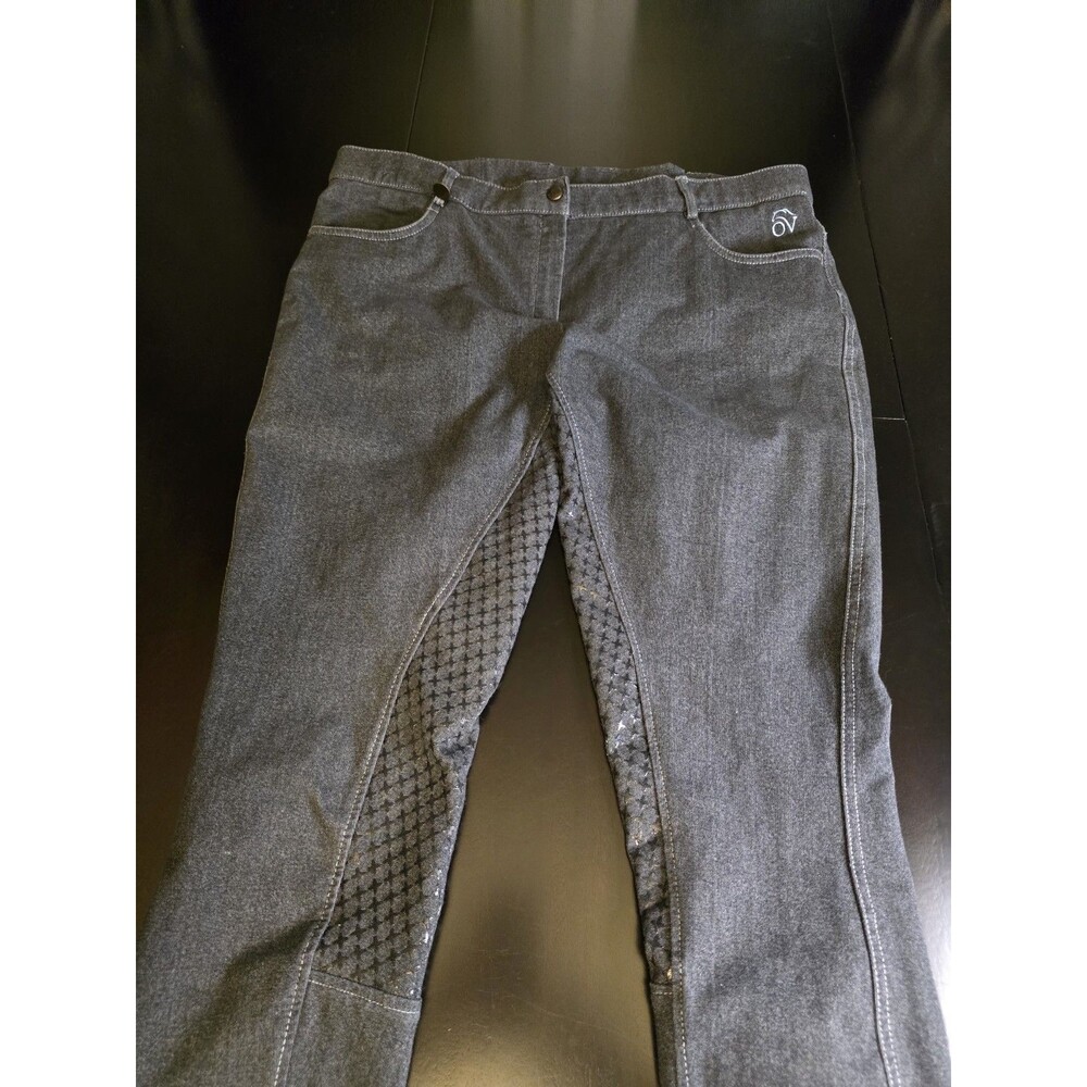 Ovation SoftFLEX Grip-Tec Full Seat Breeches Size 36R Grey Denim Equestrian...